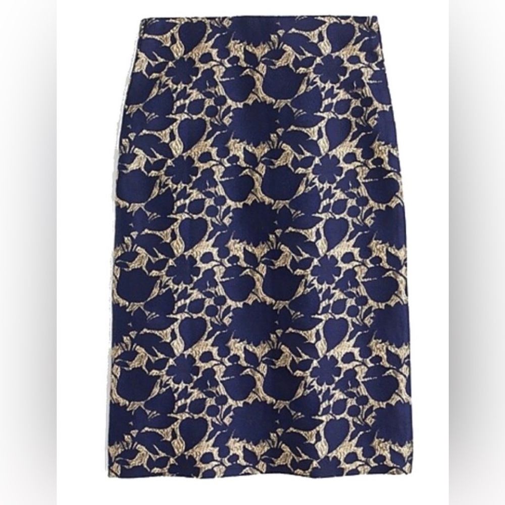 J. Crew Navy Satin jacquard Skirt